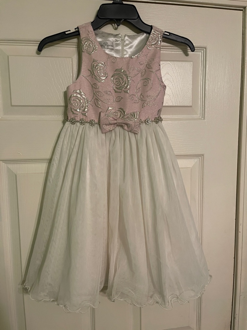 Girls' Pink and White Floral Bow Formal Dress